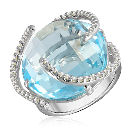 Кольцо из белого золота с бриллиантами, топазом