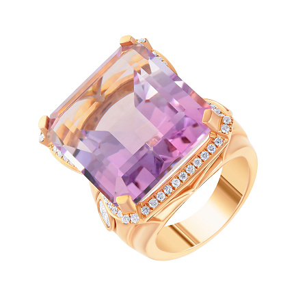 Кольцо из красного золота с бриллиантами, аметистом