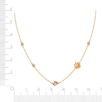 Колье из красного золота с фианитом, плетение якорное