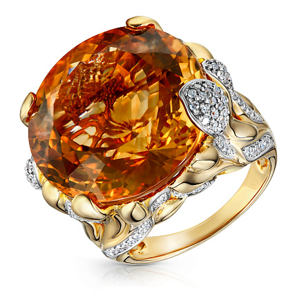 Кольцо из желтого золота с цитрином, бриллиантами