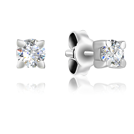 Пусеты из белого золота с фианитом