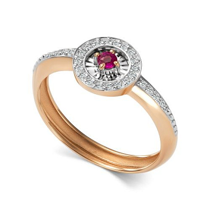 Кольцо из красного золота с бриллиантами, рубином