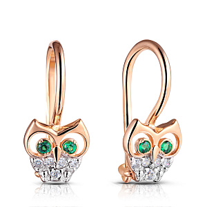 Серьги детские из красного золота с фианитом