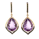 Серьги с английским замком из желтого золота с аметистами