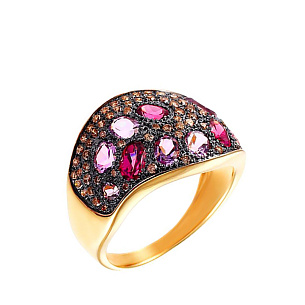 Кольцо из желтого золота с родолитом