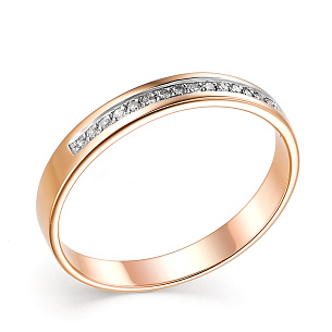 Кольцо обручальное из красного золота с бриллиантами