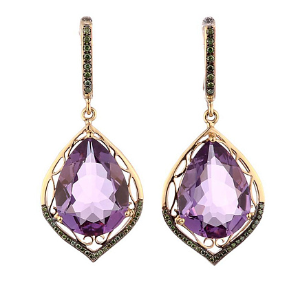 Серьги с английским замком из желтого золота с аметистами