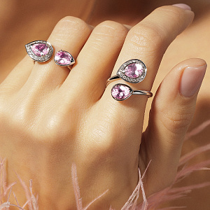 Кольцо из белого золота с бриллиантами, морганитами