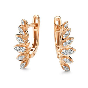 Серьги с английским замком из красного золота с бриллиантом