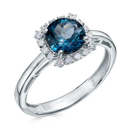 Кольцо из белого золота с бриллиантами, топазом