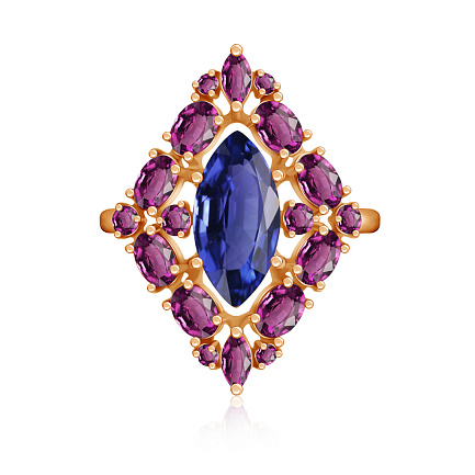 Кольцо из красного золота с родолитом, ситалом