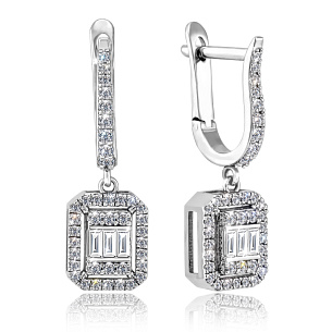 Серьги с английским замком из белого золота с бриллиантом