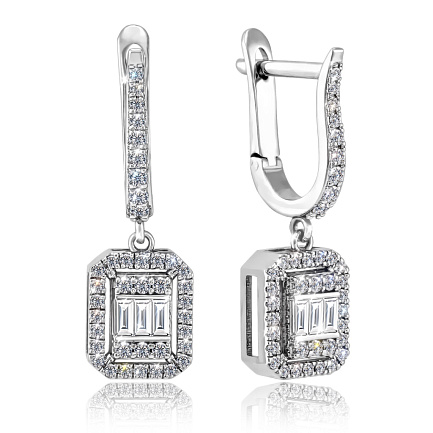 Серьги с английским замком из белого золота с бриллиантами