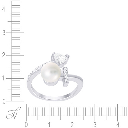 Кольцо из серебра с жемчугом, фианитом