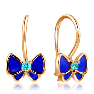 Серьги детские из красного золота с фианитом