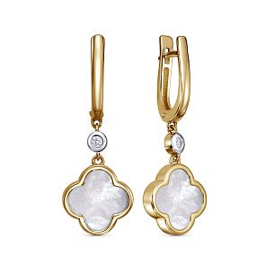 Серьги с английским замком из красного золота с перламутром