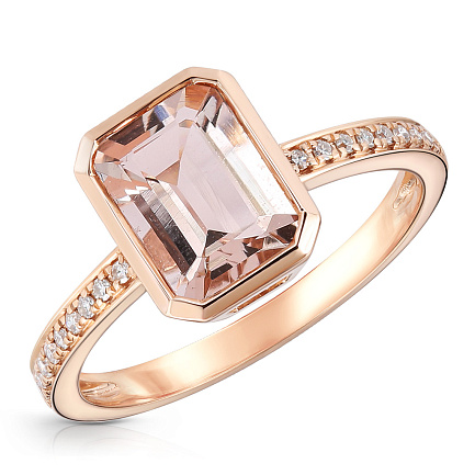 Кольцо из красного золота с бриллиантами, морганитом