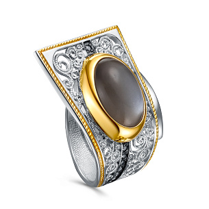 Кольцо из серебра с фианитами и лунным