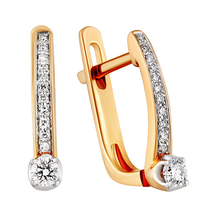 Серьги с английским замком из красного золота с бриллиантами