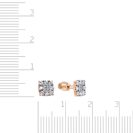 Пусеты из красного золота с фианитом