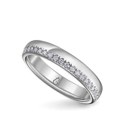 Кольцо обручальное из белого золота с бриллиантом