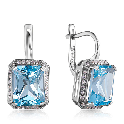 Серьги с английским замком из белого золота с топазом