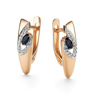 Серьги с английским замком из красного золота с бриллиантом