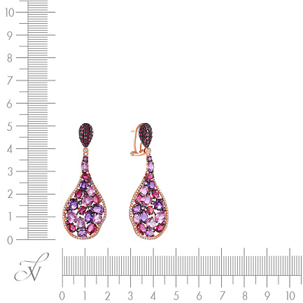 Серьги из красного золота с бриллиантами, аметистами