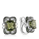 Серьги с английским замком из белого золота с молдавитом