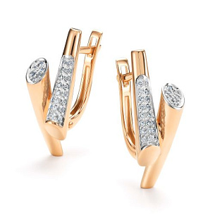 Серьги с английским замком из красного золота с бриллиантом