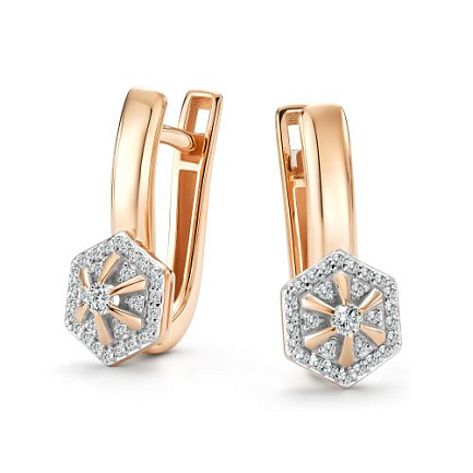 Серьги с английским замком из красного золота с бриллиантами