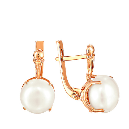 Серьги с английским замком из красного золота с жемчугом