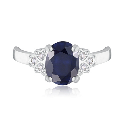 Кольцо из серебра с корундом, фианитом