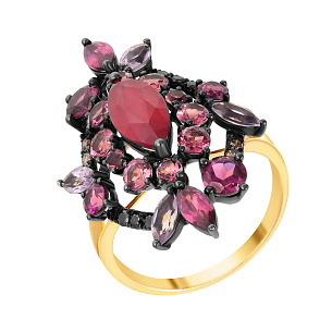 Кольцо из комбинированного золота с бриллиантами, бриллиантами, рубином, цветными