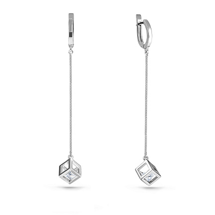 Серьги с английским замком из серебра с фианитами