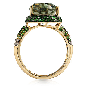 Кольцо из желтого золота с бриллиантами, цаворитами