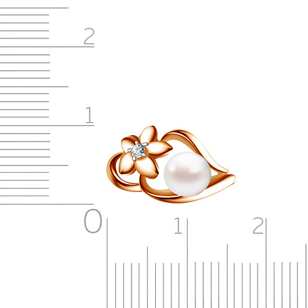 Кольцо из красного золота с жемчугом, фианитом