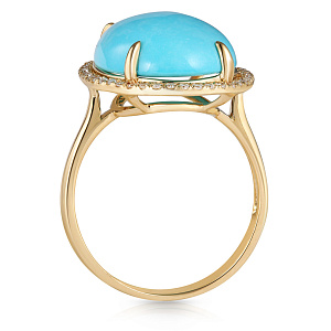 Кольцо из желтого золота с бирюзой, бриллиантами