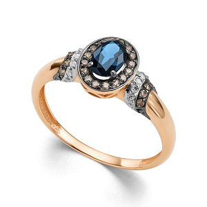 Кольцо из красного золота с бриллиантами, сапфиром