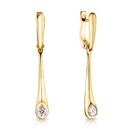 Серьги с английским замком из желтого золота с бриллиантами