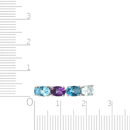 Кольцо из белого золота с аквамаринами, аметистами