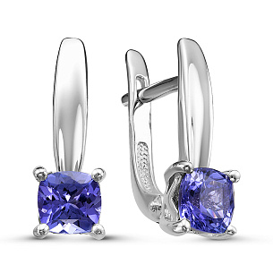 Серьги с английским замком из белого золота с танзанитами