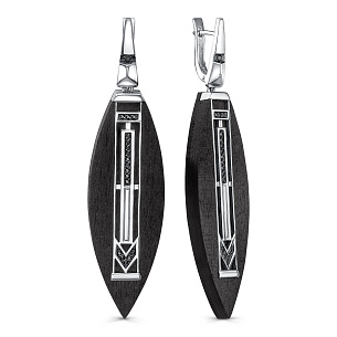 Серьги с английским замком из серебра с фианитами и деревами