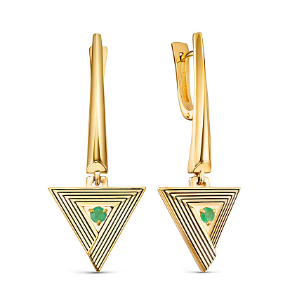 Серьги с английским замком из серебра с изумрудами