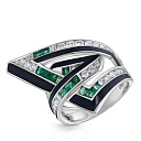 Кольцо из белого золота с бриллиантами, изумрудами