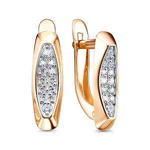 Серьги с английским замком из красного золота с фианитами