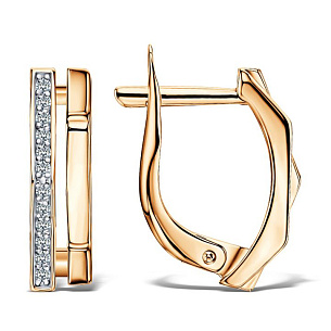 Серьги с английским замком из красного золота с фианитом