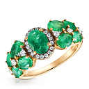 Кольцо из желтого золота с бриллиантами, изумрудами