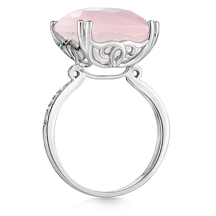 Кольцо из белого золота с бриллиантами, кварцем