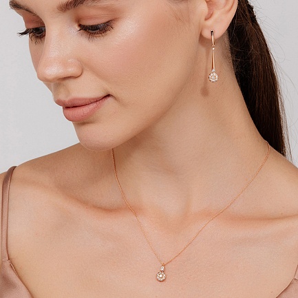 Серьги с английским замком из красного золота с бриллиантами